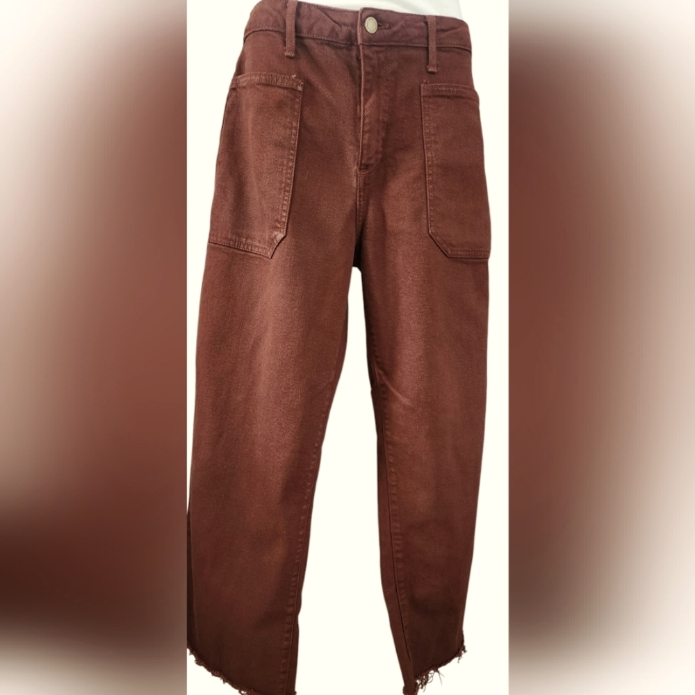 JUSTUSA~Maroon Wide Leg Denim Jeans~Raw Hem~size 10